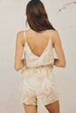 Dress Forum Clothing Croatia Wrap Romper Style FR1858-P1045 in Sand Dollar;Palm Printed Romper; 