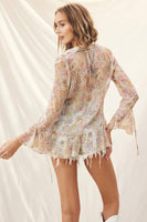 Dress Forum Clothing Paisley Ruffled Tie Front Blouse Style FT10491-P904 in Ivory Multi Paisley Print;Sheer Tie Front Top