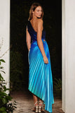 Dress Forum Radiance Ombre Asymmetrical Pleated Maxi Dress Style FD10589 in Ocean Ombre;Pleated One Shoulder Cutout Asymmetrical Maxi Dress
