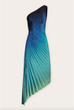 Dress Forum Radiance Ombre Asymmetrical Pleated Maxi Dress Style FD10589 in Ocean Ombre;Pleated One Shoulder Cutout Asymmetrical Maxi Dress
