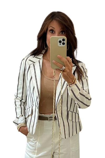 Drew Clothing Nicki Blazer Style CD21686L in Ivory;Women's Fitted Striped Blazer; 