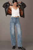 Driftwood Jeans Elaine Barrel Style DW-P43951A in Light Wash Gilded Garden; Embroidered Barrel Jeans; Winter Embroidered Barrel Jeans: Après Ski Jeans 