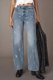 Driftwood Jeans Elaine Barrel Style DW-P43951A in Light Wash Gilded Garden; Embroidered Barrel Jeans; Winter Embroidered Barrel Jeans: Après Ski Jeans 