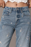 Driftwood Jeans Elaine Barrel Style DW-P43951A in Light Wash Gilded Garden; Embroidered Barrel Jeans; Winter Embroidered Barrel Jeans: Après Ski Jeans 