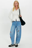 Driftwood Jeans Parker X Love Letters Style DW-P44028A in Light Wash; Embroidered Barrel Jeans, Love themed embroidered barrel jeans