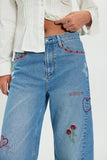 Driftwood Jeans Parker X Love Letters Style DW-P44028A in Light Wash; Embroidered Barrel Jeans, Love themed embroidered barrel jeans