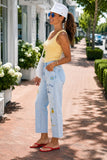 Driftwood Jeans Royce Straight - Destination Doodle Style DW-P44193A Light Wash. Cotton Stretch Coastal Destination inspired Embroidered Cropped straight Leg Summer Jeans.