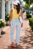 Driftwood Jeans Royce Straight - Destination Doodle Style DW-P44193A Light Wash. Cotton Stretch Coastal Destination inspired Embroidered Cropped straight Leg Summer Jeans.