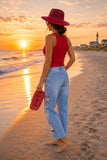 Driftwood Jeans Twyla Barrel - Going Coastal Style DW-44221A in Light wash. Cotton stretch, rope belted cropped coastal embroidered summer barrel jeans