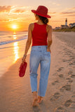 Driftwood Jeans Twyla Barrel - Going Coastal Style DW-44221A in Light wash. Cotton stretch, rope belted cropped coastal embroidered summer barrel jeans