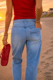 Driftwood Jeans Twyla Barrel - Going Coastal Style DW-44221A in Light wash. Cotton stretch, rope belted cropped coastal embroidered summer barrel jeans