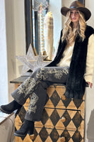 Driftwood Jeans Charlee Wide Leg - Etched Style DW-P43063A in Black with White; Wide Leg Jeans; Embroidered Black Jeans