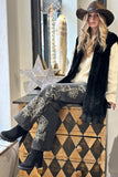 Driftwood Jeans Charlee Wide Leg - Etched Style DW-P43063A in Black with White; Wide Leg Jeans; Embroidered Black Jeans