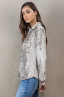Dylan Clothing Velvet Shirt Style E6W18SVE in Fossil;Velvet Button Down Shirt;Holiday Button Down Top; 