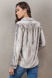 Dylan Clothing Velvet Shirt Style E6W18SVE in Fossil;Velvet Button Down Shirt;Holiday Button Down Top; 