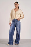 Elan CLothing Mina Cardigan Style SWB11596 NAT-CB in Natural and Tan Colorblock; Colorblocked Button Front V-neck spring cardigan