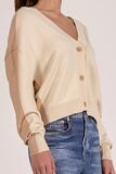 Elan Clothing Mina Cardigan Style SWB11596 NAT-CB in Natural and Tan Colorblock; Colorblocked Button Front V-neck spring cardigan