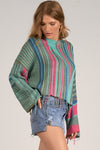 Elan Clothing Boho Sweater Style SWS11153 in Teal Multi;Baja Sweater; 