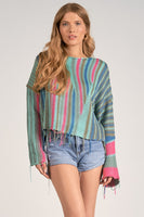 Elan Clothing Boho Sweater Style SWS11153 in Teal Multi;Baja Sweater; 