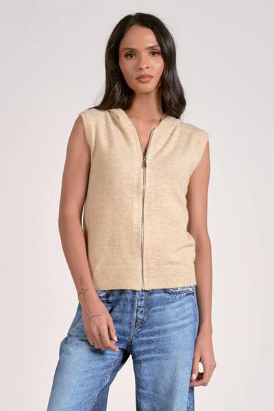 Elan Clothing Bridgette Sleeveless Hoodie Style SW11482 in Oatmeal; 
