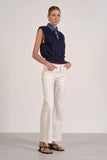 Elan Clothing Cap Sleeve Denim Accent Sweater Style SW11594 in both Navy and in Off White; 