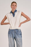 Elan Clothing Cap Sleeve Denim Accent Sweater Style SW11594 in both Navy and in Off White; 