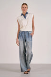 Elan Clothing Cap Sleeve Denim Accent Sweater Style SW11594 in both Navy and in Off White; 
