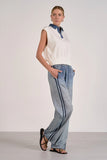 Elan Clothing Cap Sleeve Denim Accent Sweater Style SW11594 in both Navy and in Off White; 