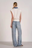 Elan Clothing Cap Sleeve Denim Accent Sweater Style SW11594 in both Navy and in Off White; 