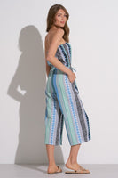 Elan Clothing Caro Jumpsuit Style CNE7095 BLGN in Blue Green Arrow;Strapless Wide Leg Cropped Summer Jumpsuit; 