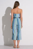 Elan Clothing Caro Jumpsuit Style CNE7095 BLGN in Blue Green Arrow;Strapless Wide Leg Cropped Summer Jumpsuit; 