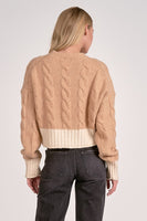 Elan Clothing Carrie Sweater Cardigan Style SWB11540 in Tan with Natural and also in Grey with White;color block sweater cardigan;Fall Short Sweater Cardigan; 