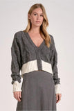Elan Clothing Carrie Sweater Cardigan Style SWB11540 in Tan with Natural and also in Grey with White;color block sweater cardigan;Fall Short Sweater Cardigan; 