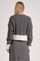 Elan Clothing Carrie Sweater Cardigan Style SWB11540 in Tan with Natural and also in Grey with White;color block sweater cardigan;Fall Short Sweater Cardigan; 