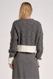 Elan Clothing Carrie Sweater Cardigan Style SWB11540 in Tan with Natural and also in Grey with White;color block sweater cardigan;Fall Short Sweater Cardigan; 
