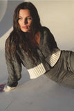 Elan Clothing Carrie Sweater Cardigan Style SWB11540 in Tan with Natural and also in Grey with White;color block sweater cardigan;Fall Short Sweater Cardigan; 