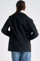 Elan Clothing Celine Sweater Blazer Style JK8064 BOW In Black with off white; Layered Look Sweater blazer combo;  Elan Blazer sweater combo