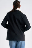 Elan Clothing Celine Sweater Blazer Style JK8064 BOW In Black with off white; Layered Look Sweater blazer combo;  Elan Blazer sweater combo