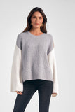 Elan Clothing Georgia Sweater STyle SWB11110 GYCB;Elan USA Color Block Crew Sweater