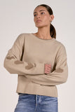 Elan Clothing Crew Neck Heart Sweater Style SWP11605 in Taupe; Taupe Heart Sleeve Spring Sweater