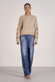 Elan Clothing Crew Neck Heart Sweater Style SWP11605 in Taupe; Taupe Heart Sleeve Spring Sweater