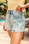 Elan Clothing Crochet Detail Shorts Style JEC3090 DN in Light Denim; 