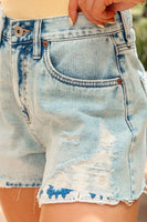 Elan Clothing Crochet Detail Shorts Style JEC3090 DN in Light Denim; 