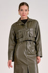 Elan Clothing Cropped Faux Leather Jacket Style FL8258 in Pine;faux leather jacket;Pine Green Cropped Fall Faux Leather Jacket; 