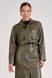 Elan Clothing Cropped Faux Leather Jacket Style FL8258 in Pine;faux leather jacket;Pine Green Cropped Fall Faux Leather Jacket; 