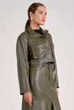 Elan Clothing Cropped Faux Leather Jacket Style FL8258 in Pine;faux leather jacket;Pine Green Cropped Fall Faux Leather Jacket; 
