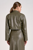 Elan Clothing Cropped Faux Leather Jacket Style FL8258 in Pine;faux leather jacket;Pine Green Cropped Fall Faux Leather Jacket; 