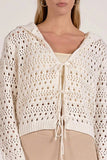 Elan Clothing Flyaway Open Knit Cardigan Style SW11624 in white; Women's white open knit tie front closure spring cardigan; 