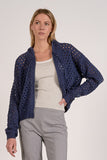 Elan Clothing Ava Hoodie Cardigan Style SW11601 in Navy; Open Weave Navy Zip Up Spring Hoodie; 