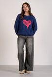 Elan Clothing Heart Crew NEck Sweater Style SWP11468 in Navy Pink Heart;Blue Crew Neck Sweater with Pink Heart; 